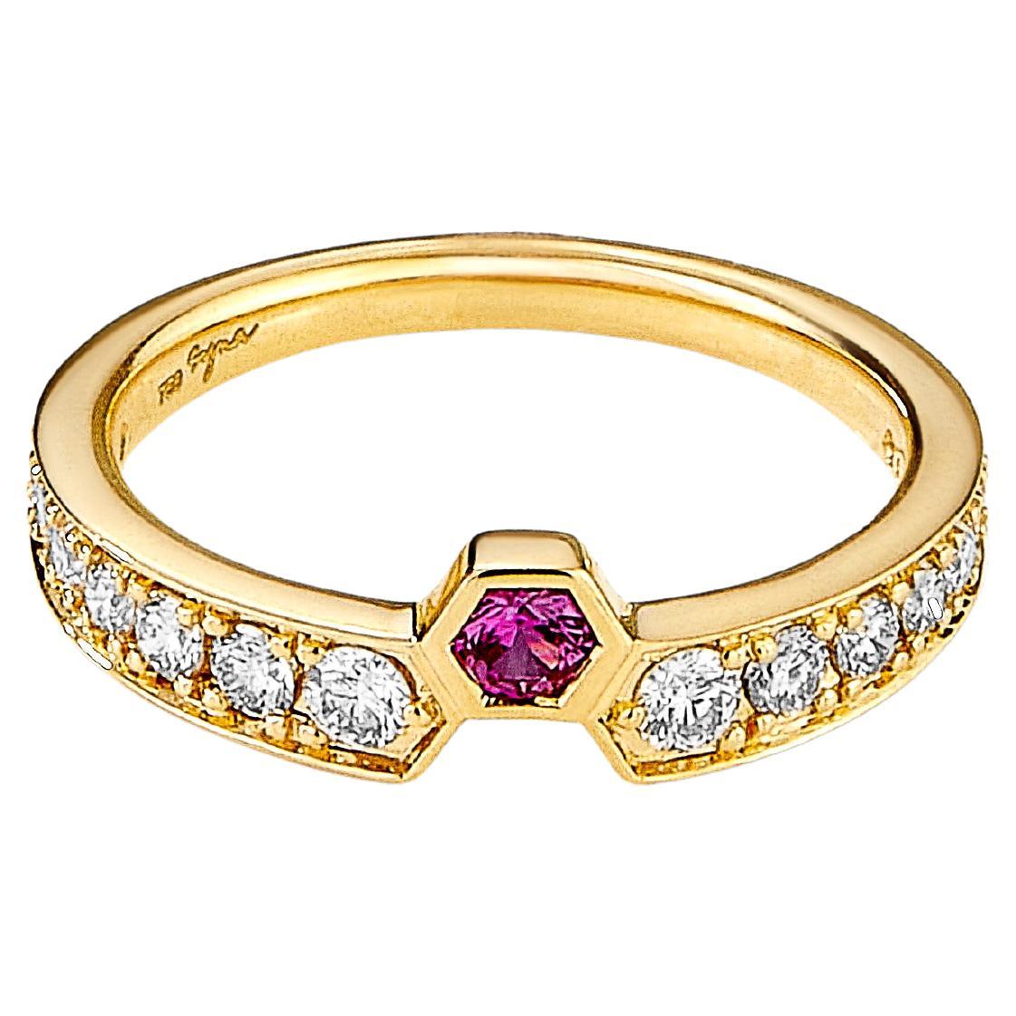 Syna Geometrischer Ring aus Gelbgold mit Rubin und Diamanten