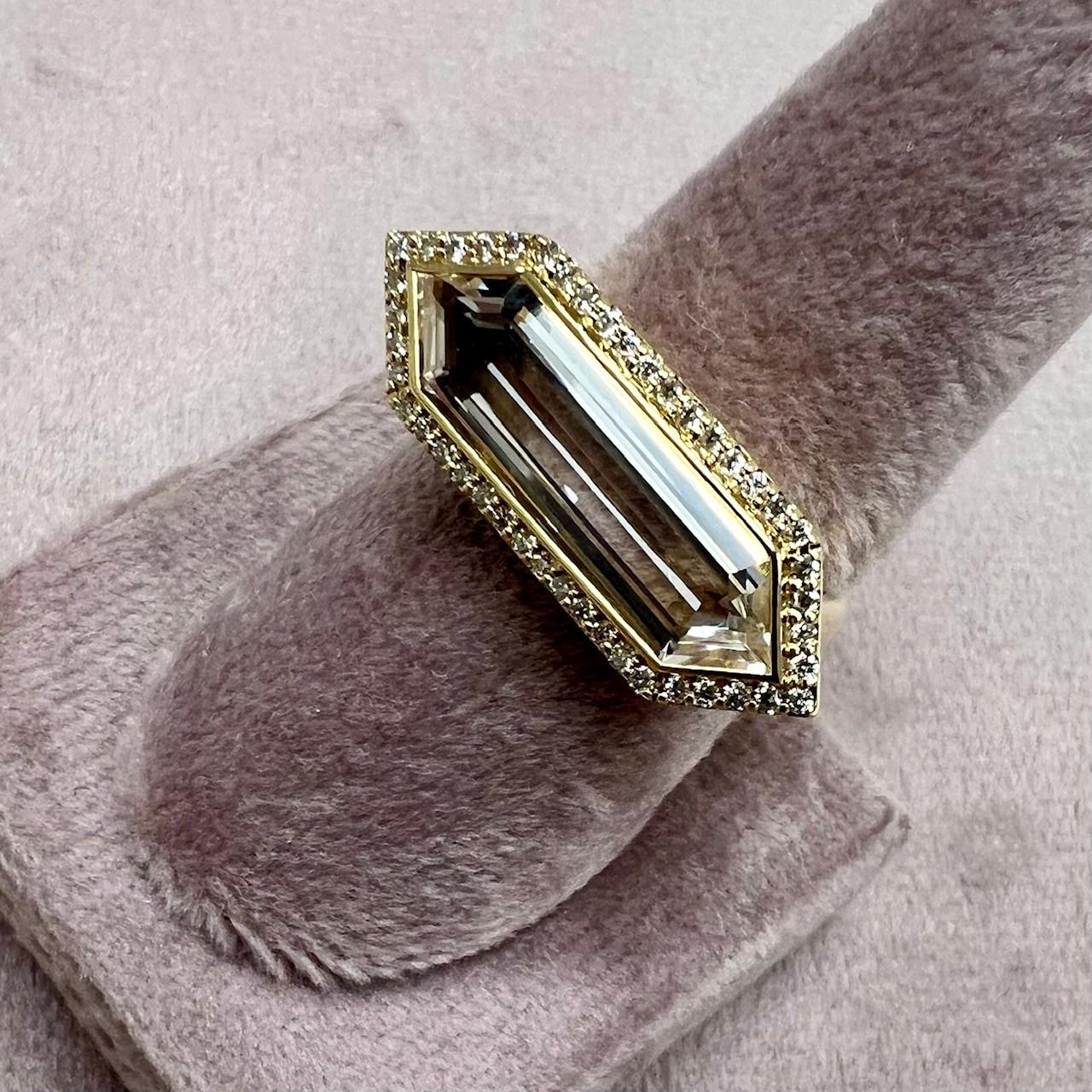 Mixed Cut Syna Yellow Gold Geometrix Rock Crystal and Diamond Ring For Sale