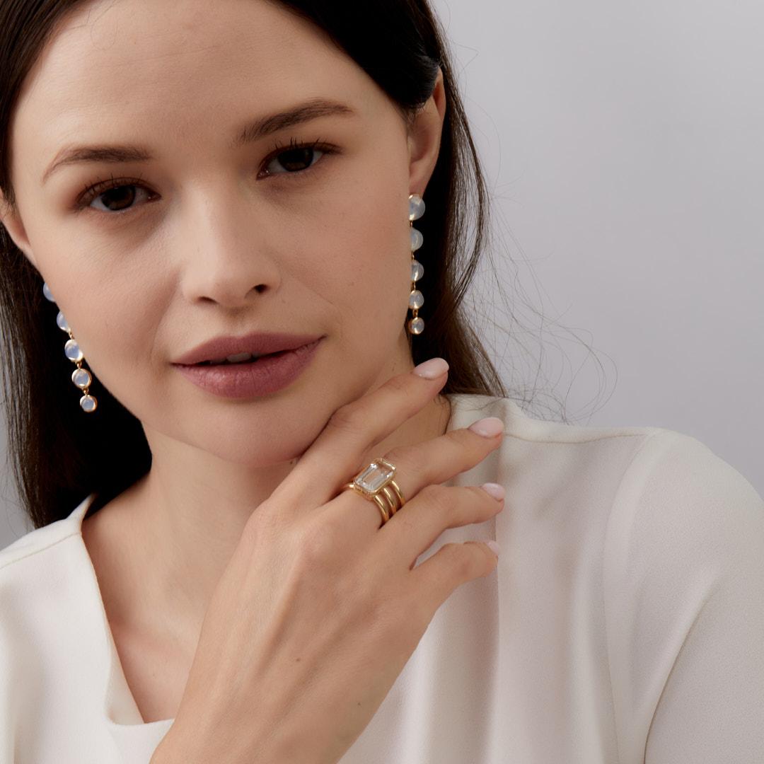 Anillo Geometrix de Oro Amarillo Syna de Cristal de Roca con Diamantes Contemporáneo en venta