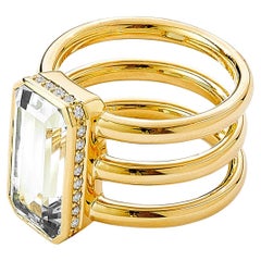 Syna Yellow Gold Geometrix Rock Crystal Ring with Diamonds