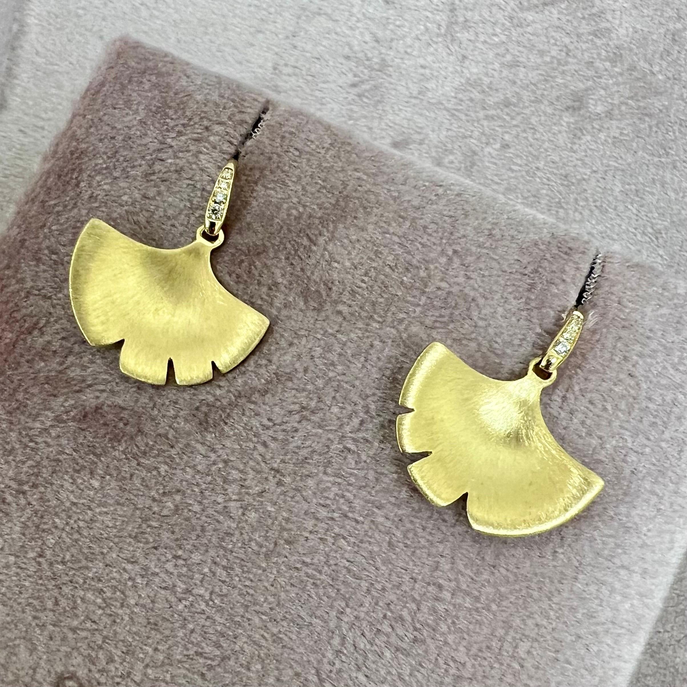 Women's Syna Yellow Gold Gingko Earrings with Diamonds For Sale