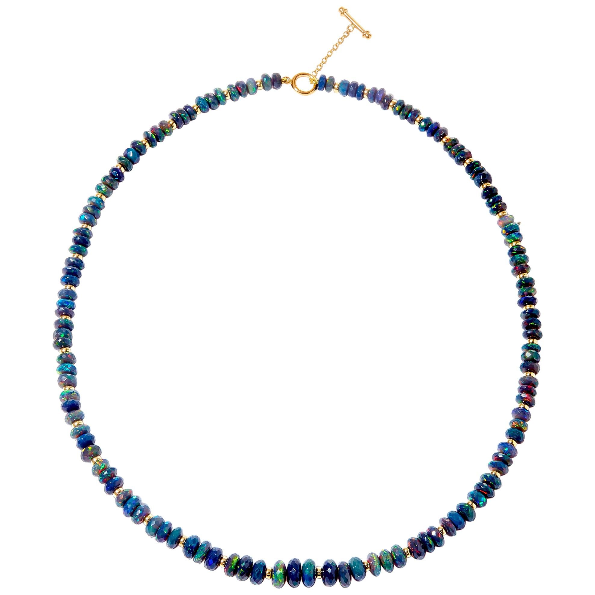 Syna Yellow Gold Graduating Opal Bead Necklace For Sale