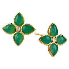 Syna Yellow Gold Green Chalcedony Earrings with Champagne Diamonds