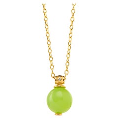 Syna Yellow Gold Green Chalcedony Pendant with Champagne Diamonds