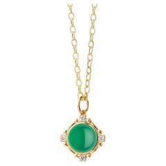Syna Yellow Gold Green Chalcedony Pendant with Diamonds