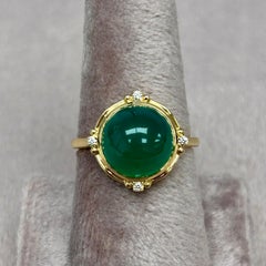 Syna Yellow Gold Green Chalcedony Ring with Diamonds