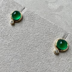 Syna Yellow Gold Green Chalcedony Studs with Diamonds