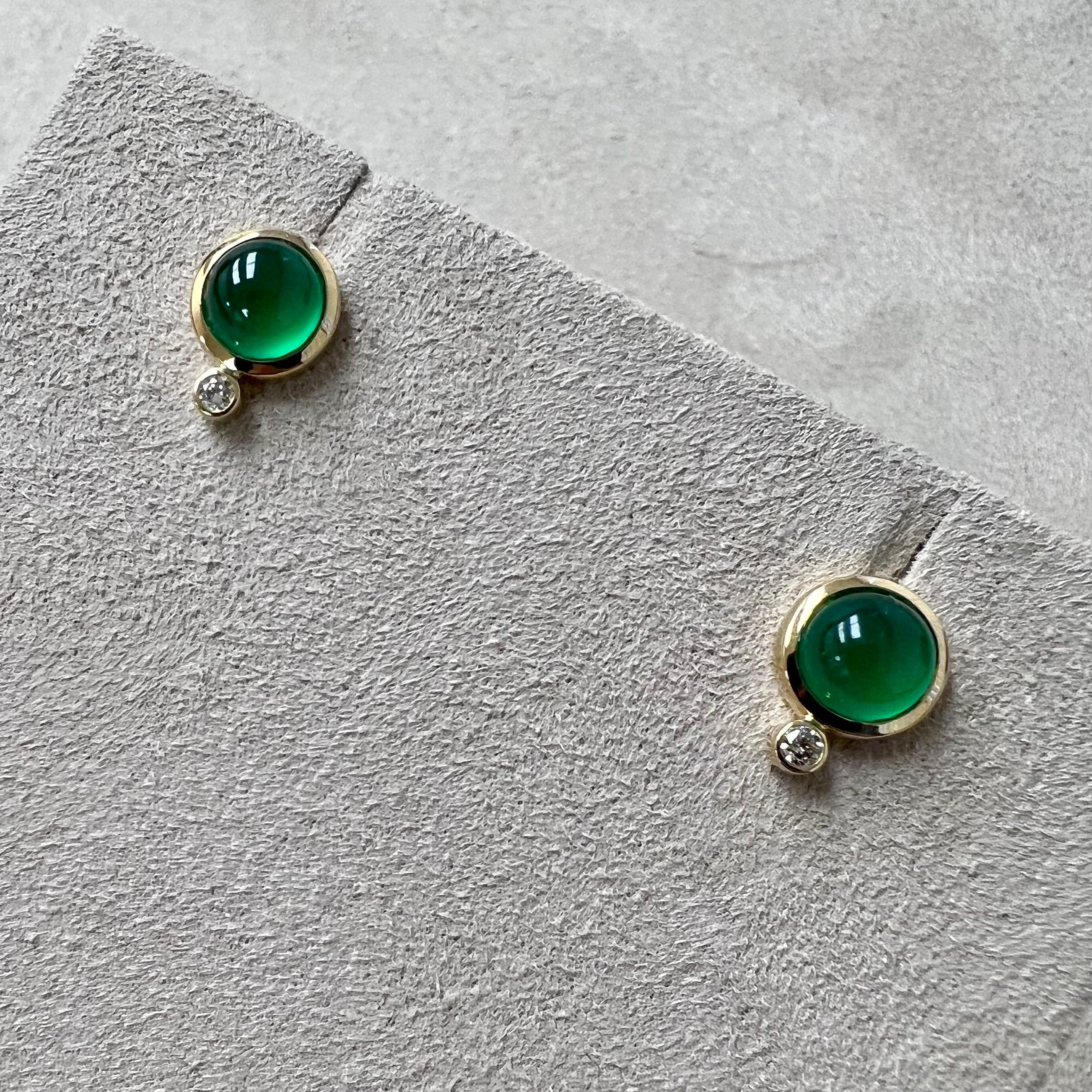 Contemporary Syna Yellow Gold Green Chalcedony Studs with Diamonds For Sale