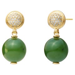 Syna Boucles d'oreilles en or jaune et jade vert avec diamants