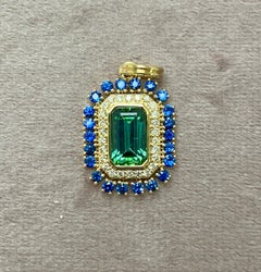 Syna Yellow Gold Green Tourmaline and Blue Sapphire Pendant with Diamonds