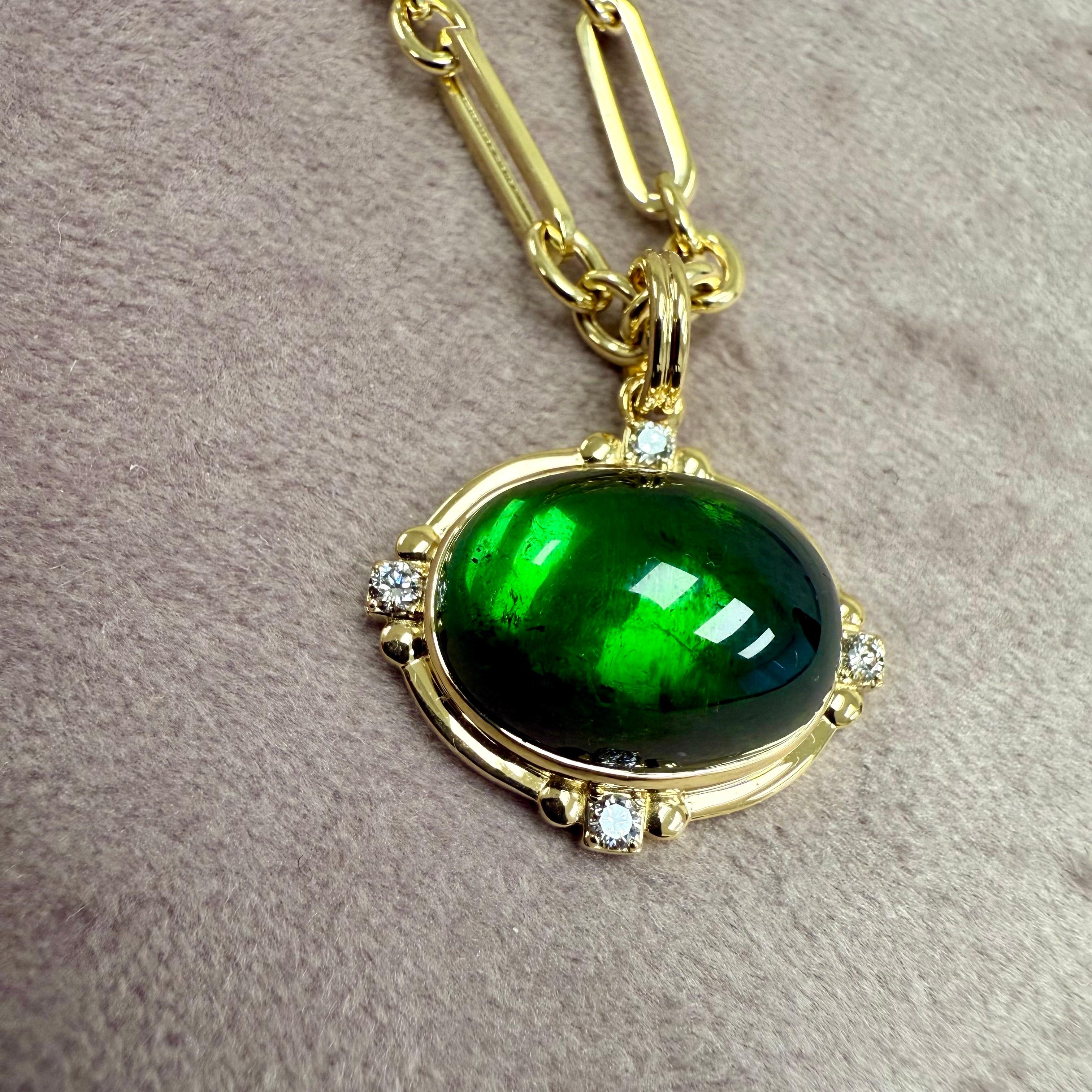 Contemporain Pendentif en or jaune Greene & Greene Tourmaline verte avec diamants en vente