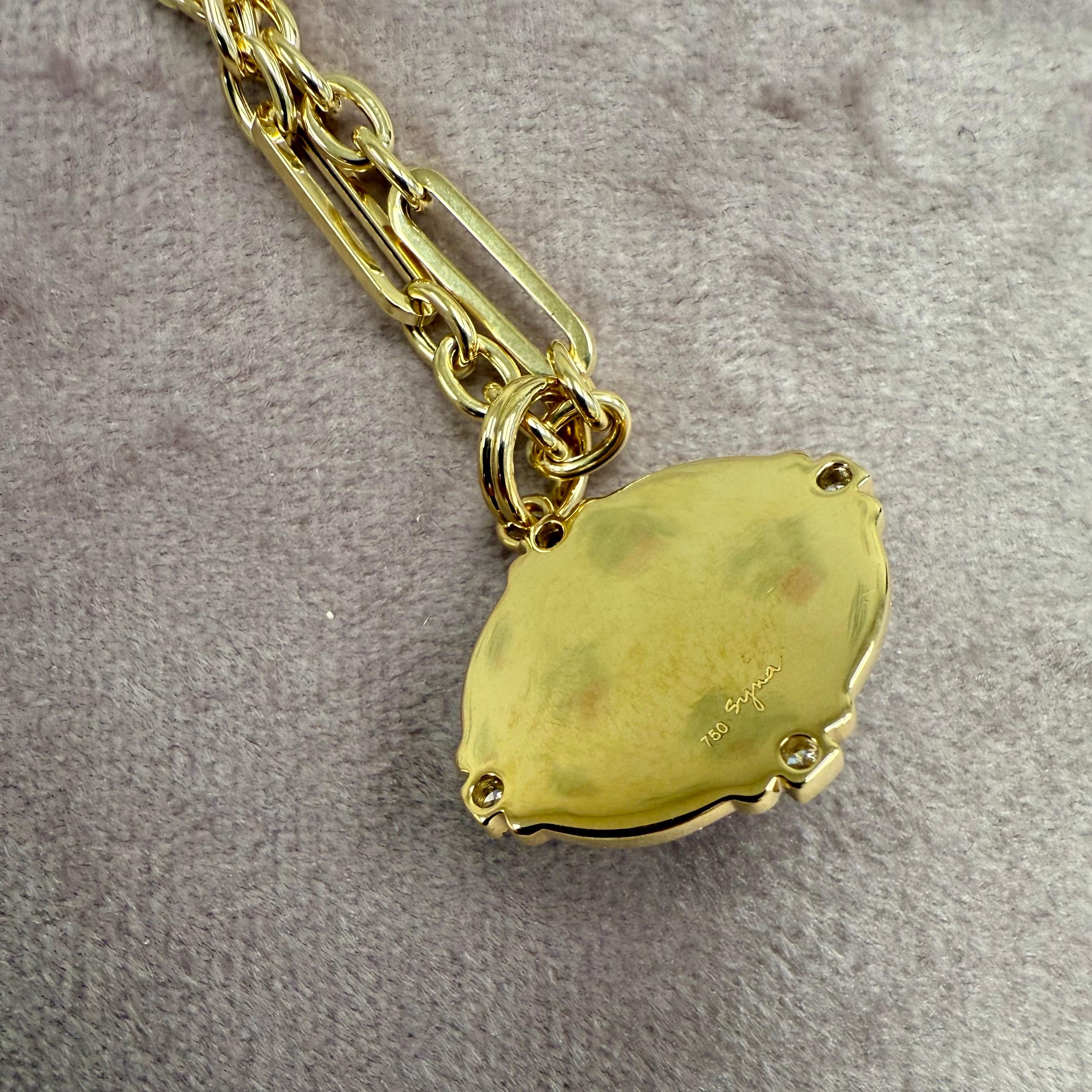 Taille mixte Pendentif en or jaune Greene & Greene Tourmaline verte avec diamants en vente