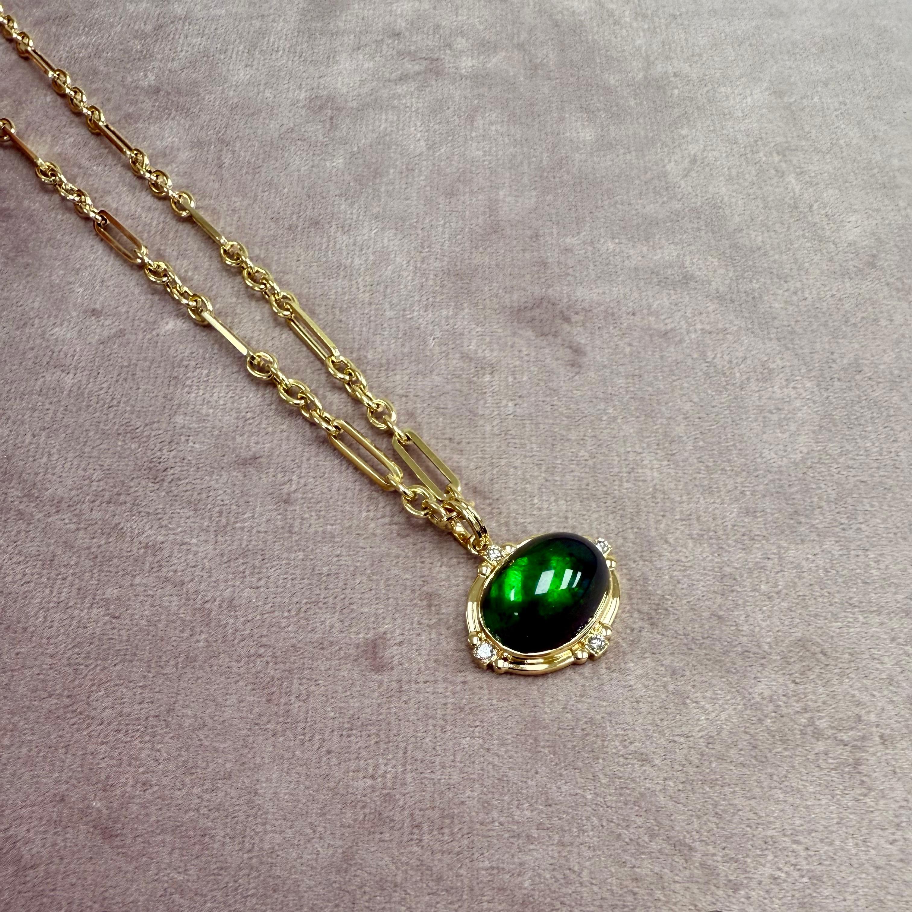 Pendentif en or jaune Greene & Greene Tourmaline verte avec diamants Neuf - En vente à Fort Lee, NJ