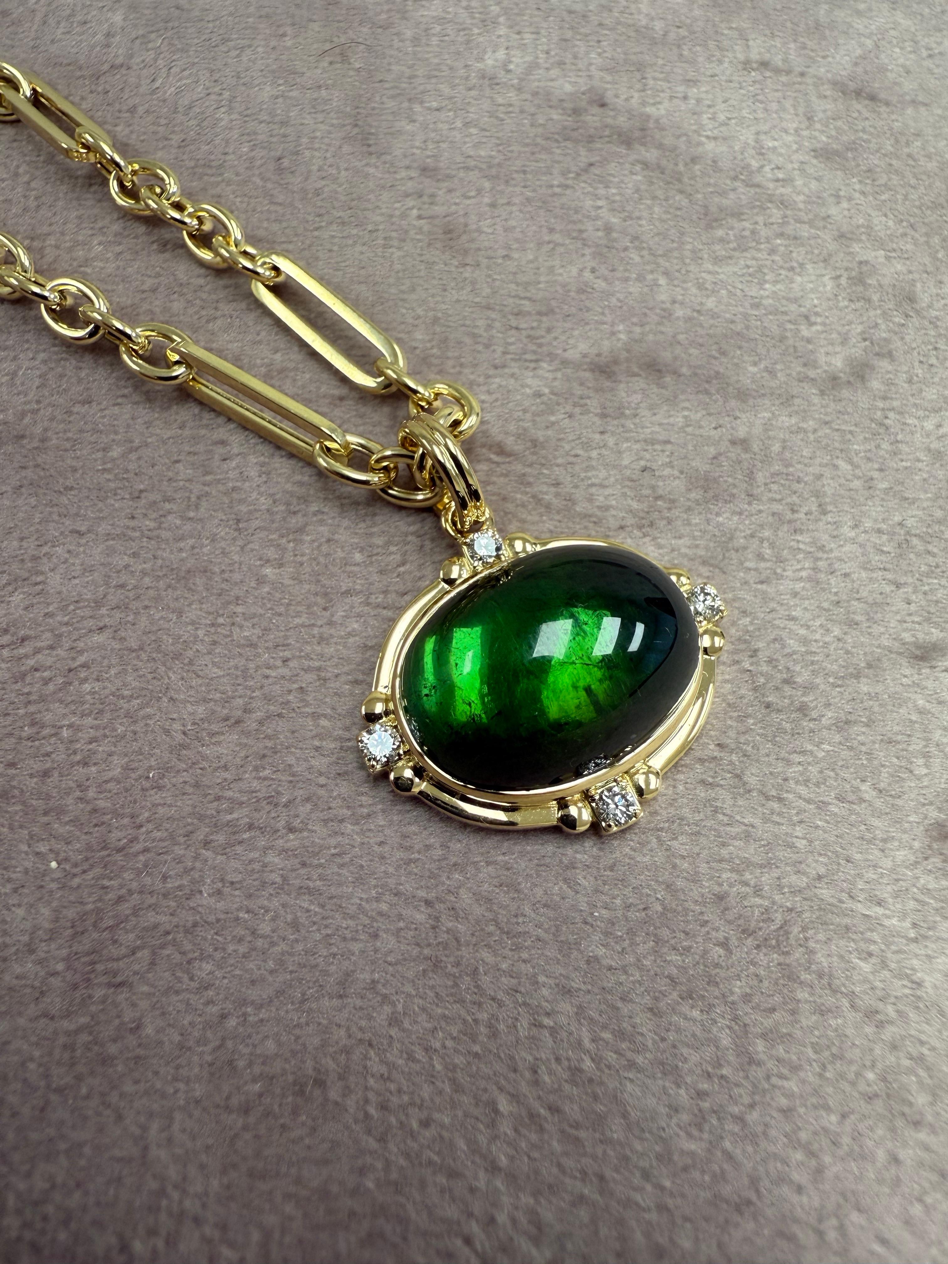 Pendentif en or jaune Greene & Greene Tourmaline verte avec diamants Pour femmes en vente