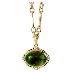 Pendentif en or jaune Greene & Greene Tourmaline verte avec diamants