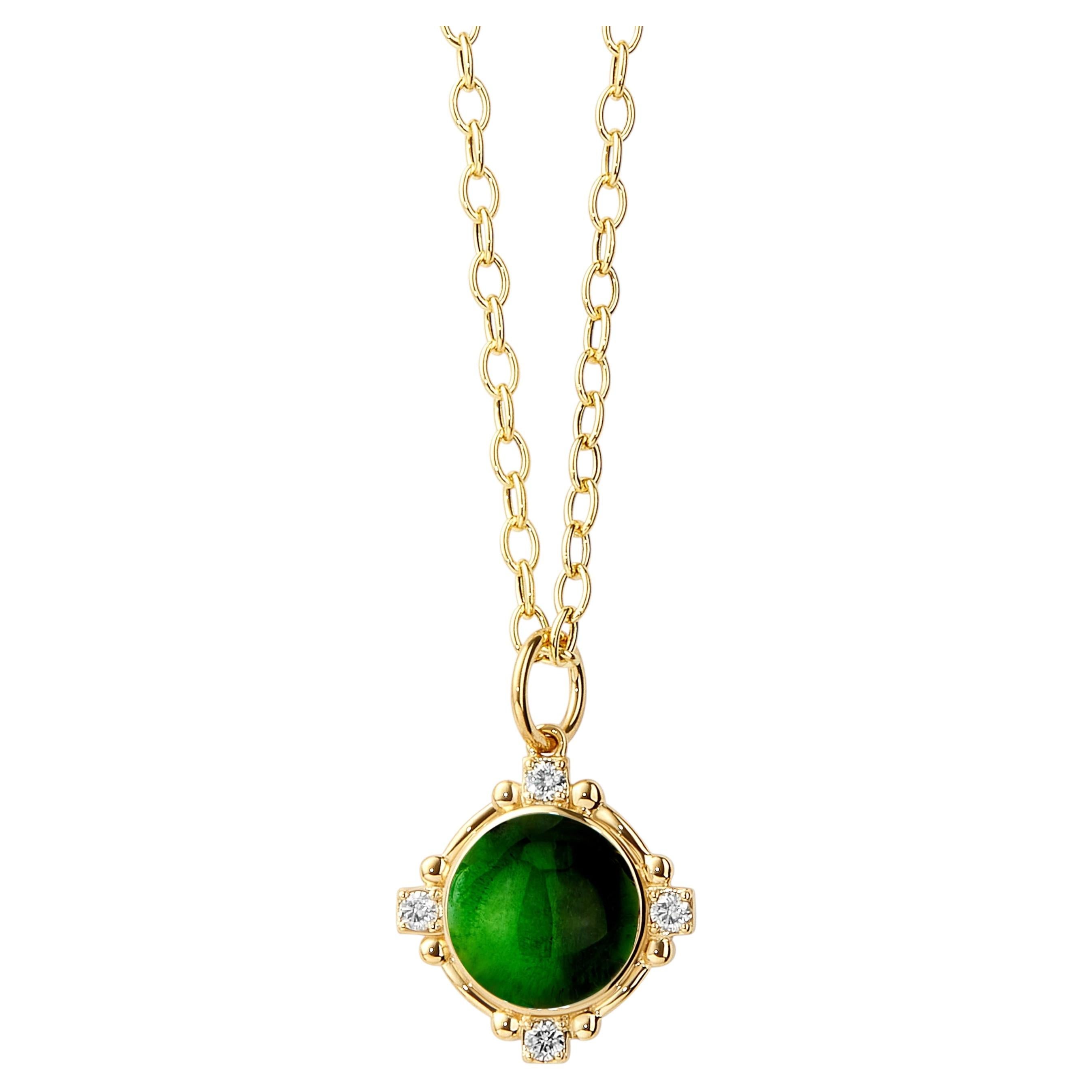 Colgante de turmalina verde de oro amarillo Syna con diamantes
