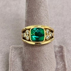Syna Yellow Gold Green Tourmaline Ring with Diamonds
