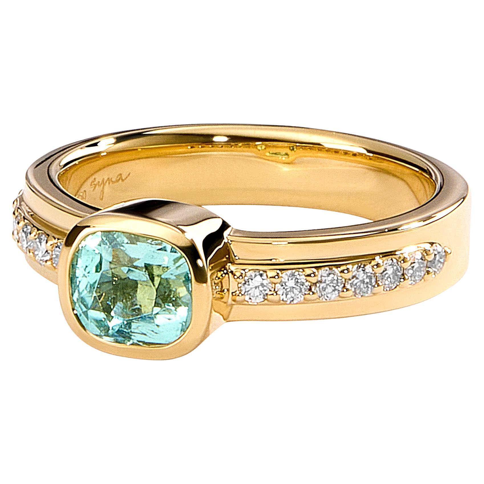 Anello Syna in oro giallo con tormalina verde e diamanti in vendita