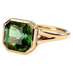 Syna Yellow Gold Green Tourmaline Ring with Diamonds
