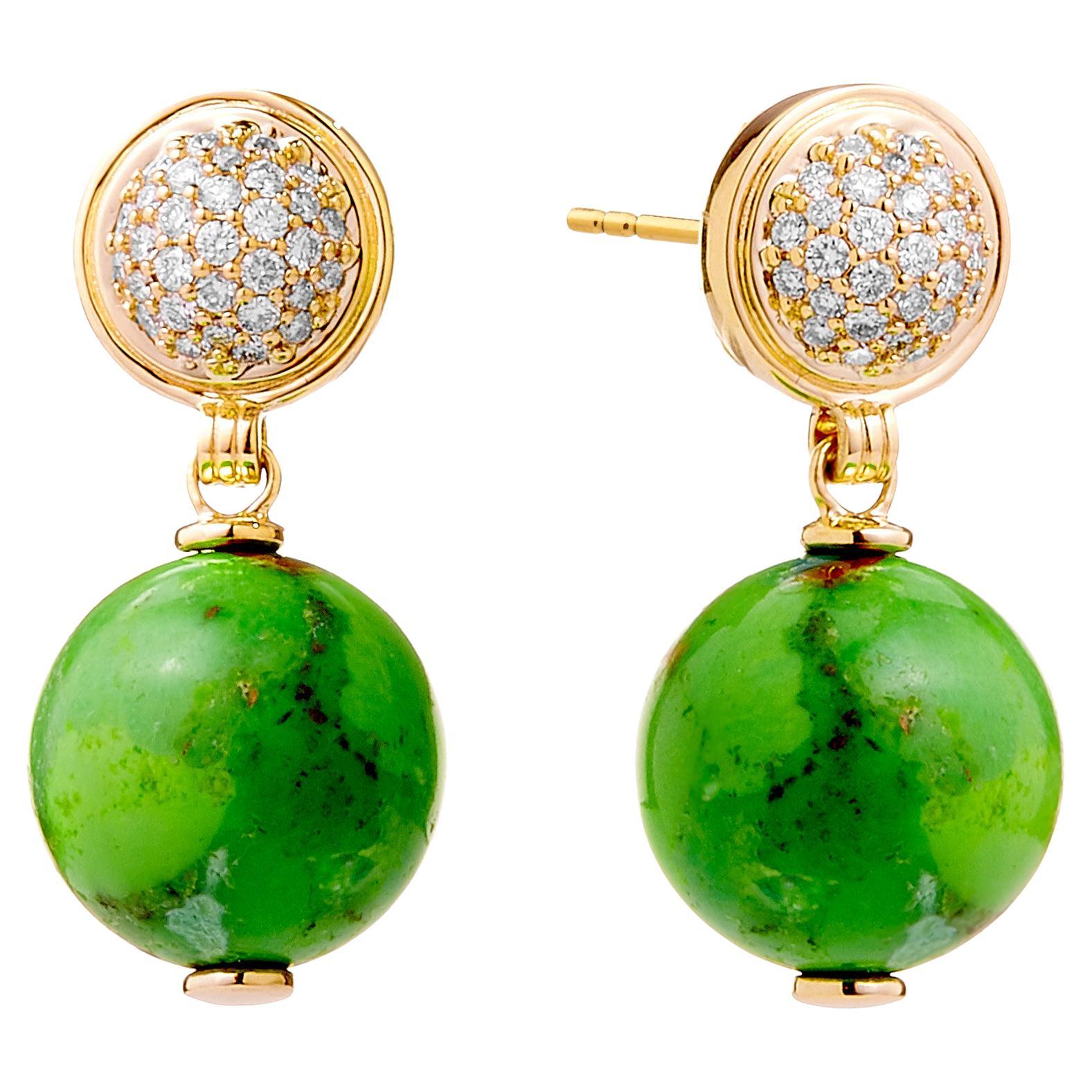 Syna Yellow Gold Green Turquoise Earrings with Diamonds