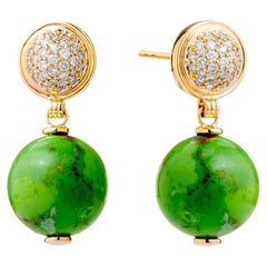 Syna Yellow Gold Green Turquoise Earrings with Champagne Diamonds