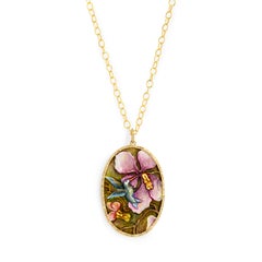 Syna Yellow Gold Hand Painted Hummingbird with Champagne Diamonds
