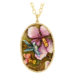 Syna Yellow Gold Hand Painted Hummingbird with Champagne Diamonds