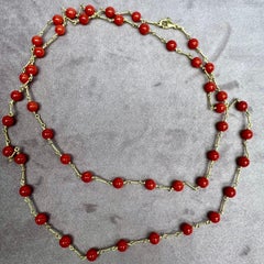 Syna Yellow Gold Hand-wired Oxblood Red Orange Coral Large Bead Necklace