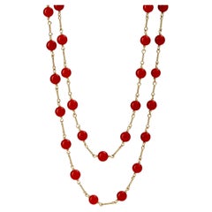 Syna Yellow Gold Hand-wired Oxblood Red Orange Coral Large Bead Necklace