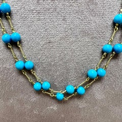 Syna Yellow Gold Hand-wired Sleeping Beauty Turquoise Large Bead Necklace