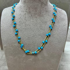 Syna Yellow Gold Hand-wired Sleeping Beauty Turquoise Small Bead Necklace