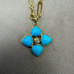 Syna Yellow Gold Heart Cab Turquoise Pendant with Diamond