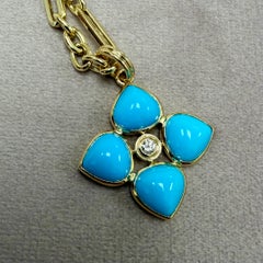 Syna Yellow Gold Heart Cab Turquoise Pendant with Diamond