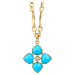 Syna Yellow Gold Heart Cab Turquoise Pendant with Diamond