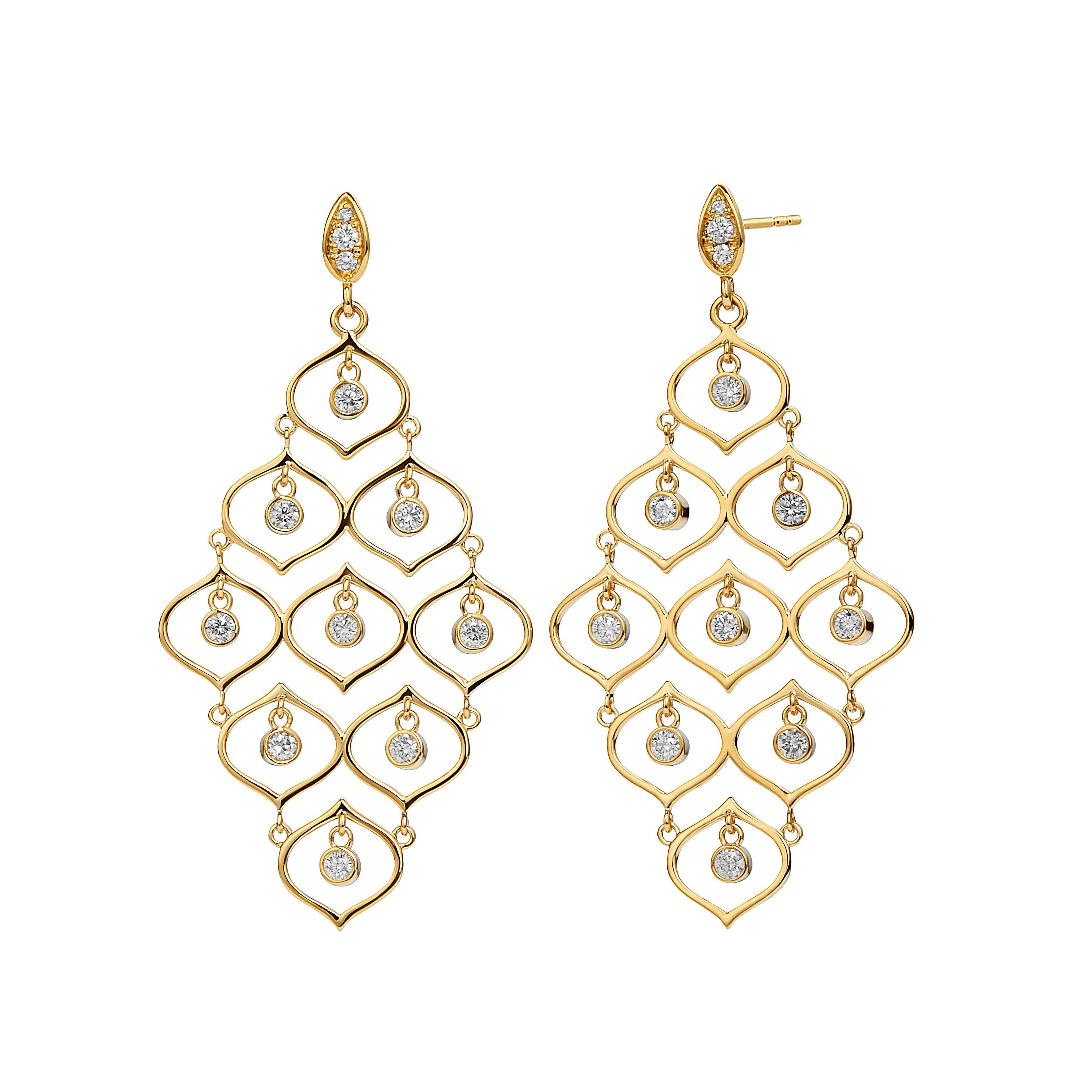 Contemporary Syna Yellow Gold Hex Chandelier Earrings with Diamonds For Sale