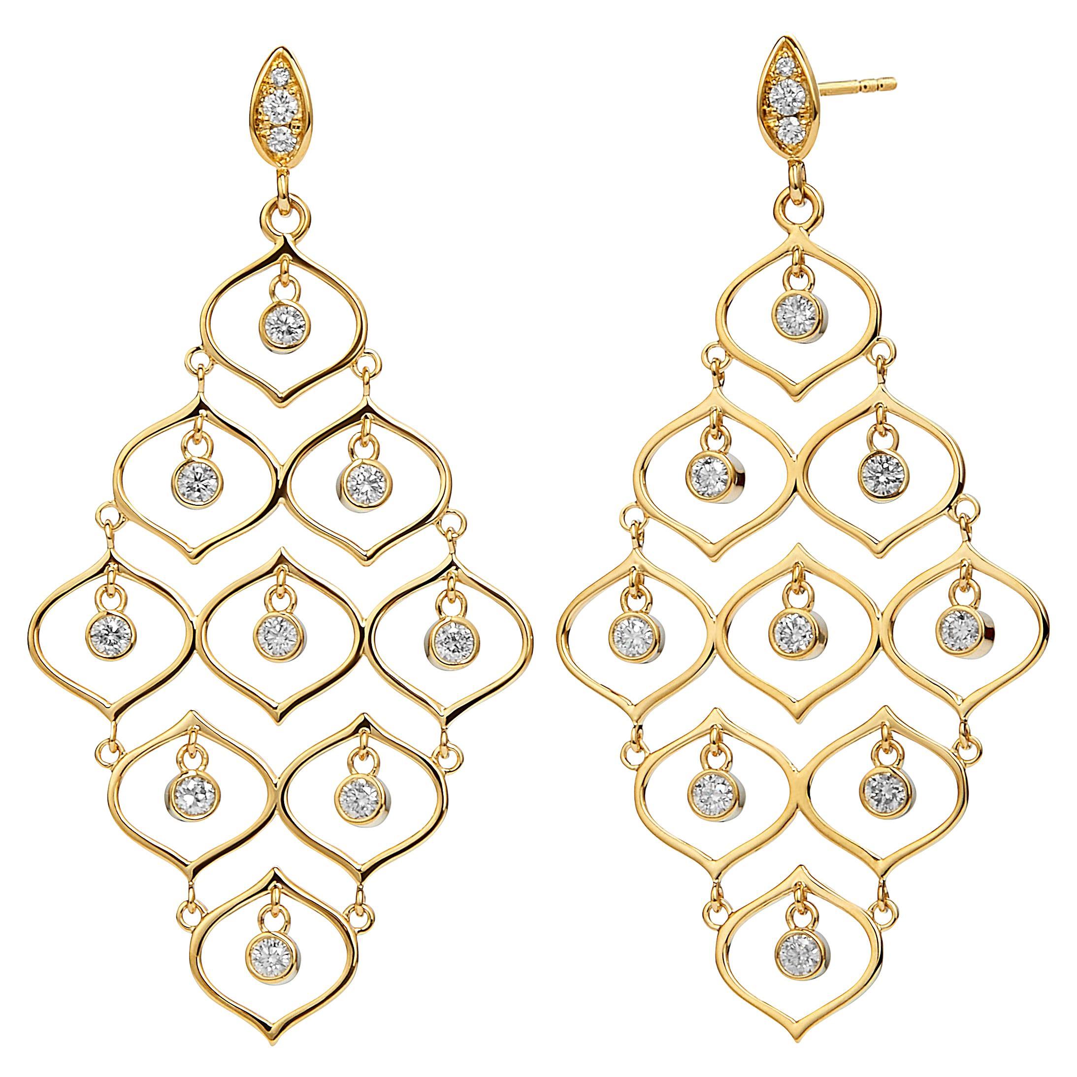 Syna Yellow Gold Hex Chandelier Earrings with Diamonds