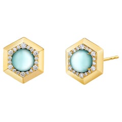 Syna Yellow Gold Hex Earrings with Blue Topaz and Diamonds