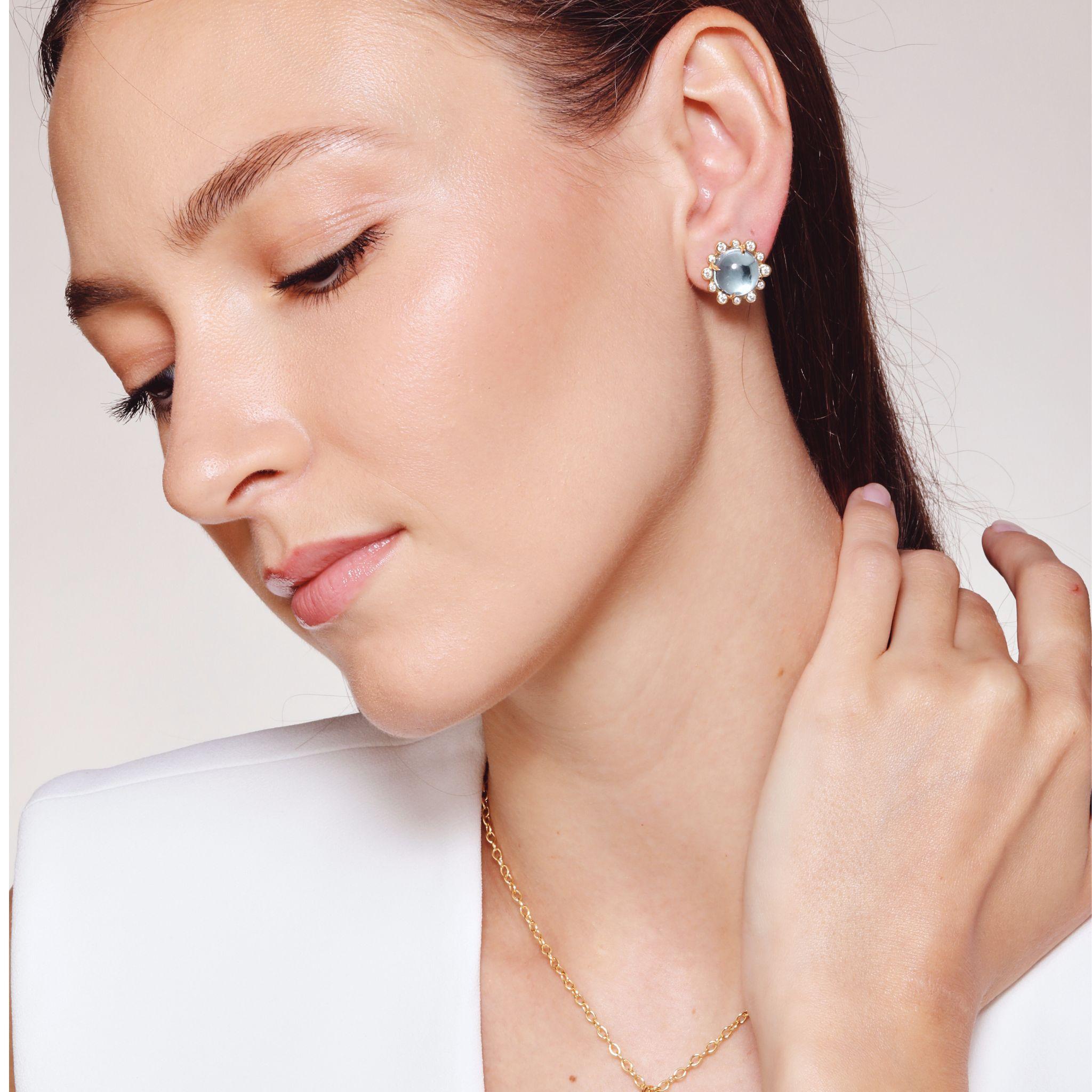 Syna Gelbgold Hex-Ohrringe mit blauem Topas und Diamanten Damen im Angebot