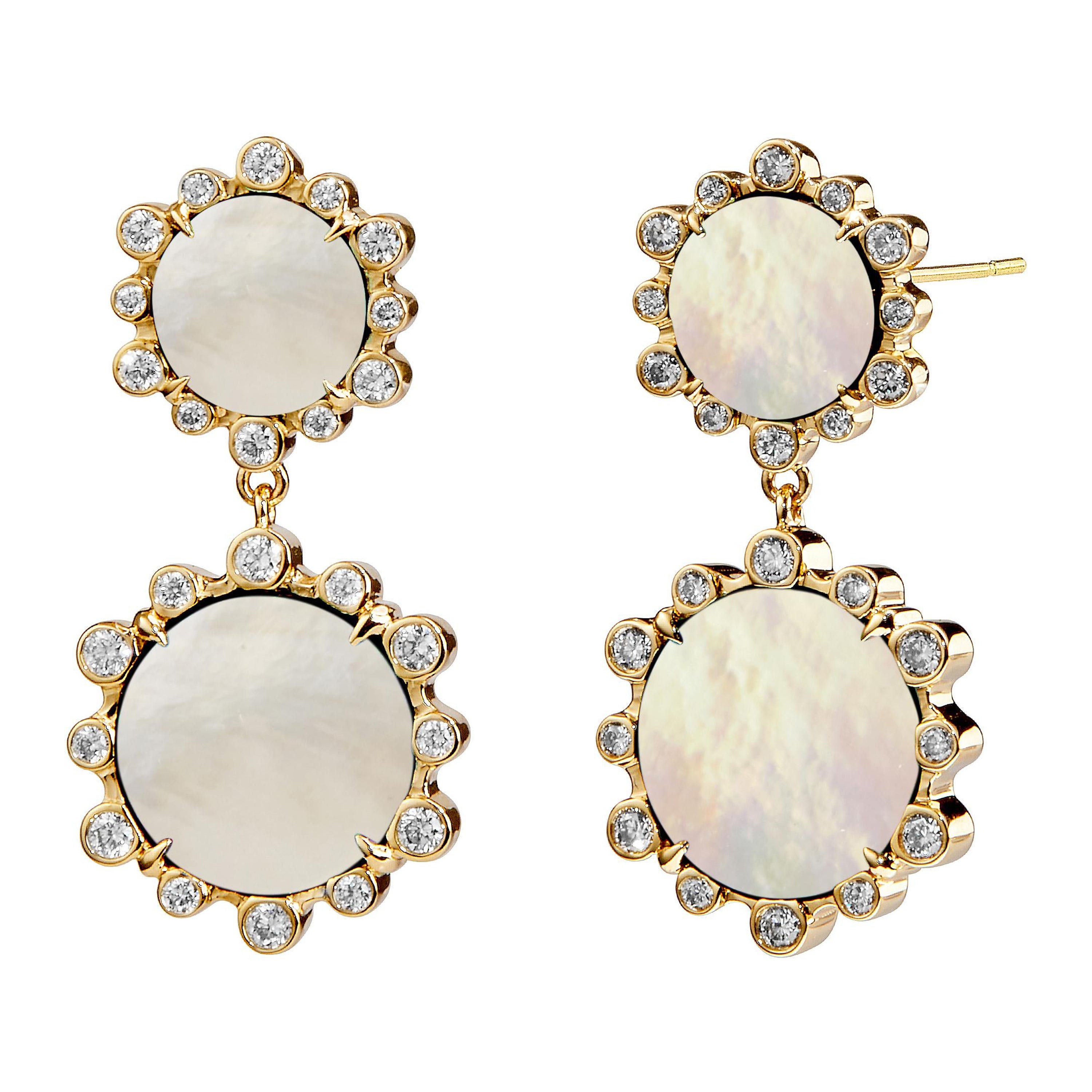 Syna Hex-Ohrringe aus Gelbgold mit Perlmutt und Diamanten
