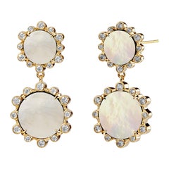 Syna Boucles d'oreilles hex en or jaune avec nacre et diamants