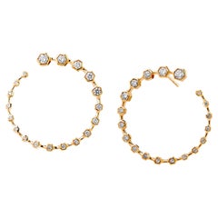 Syna Yellow Gold Hex Hoop Earrings with Diamonds