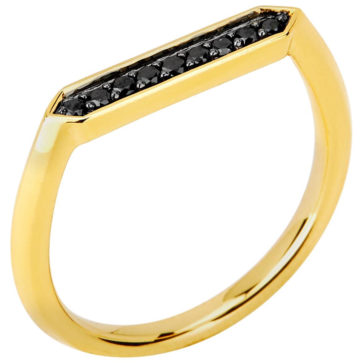 Syna Bague hexagonale en or jaune avec diamants noirs