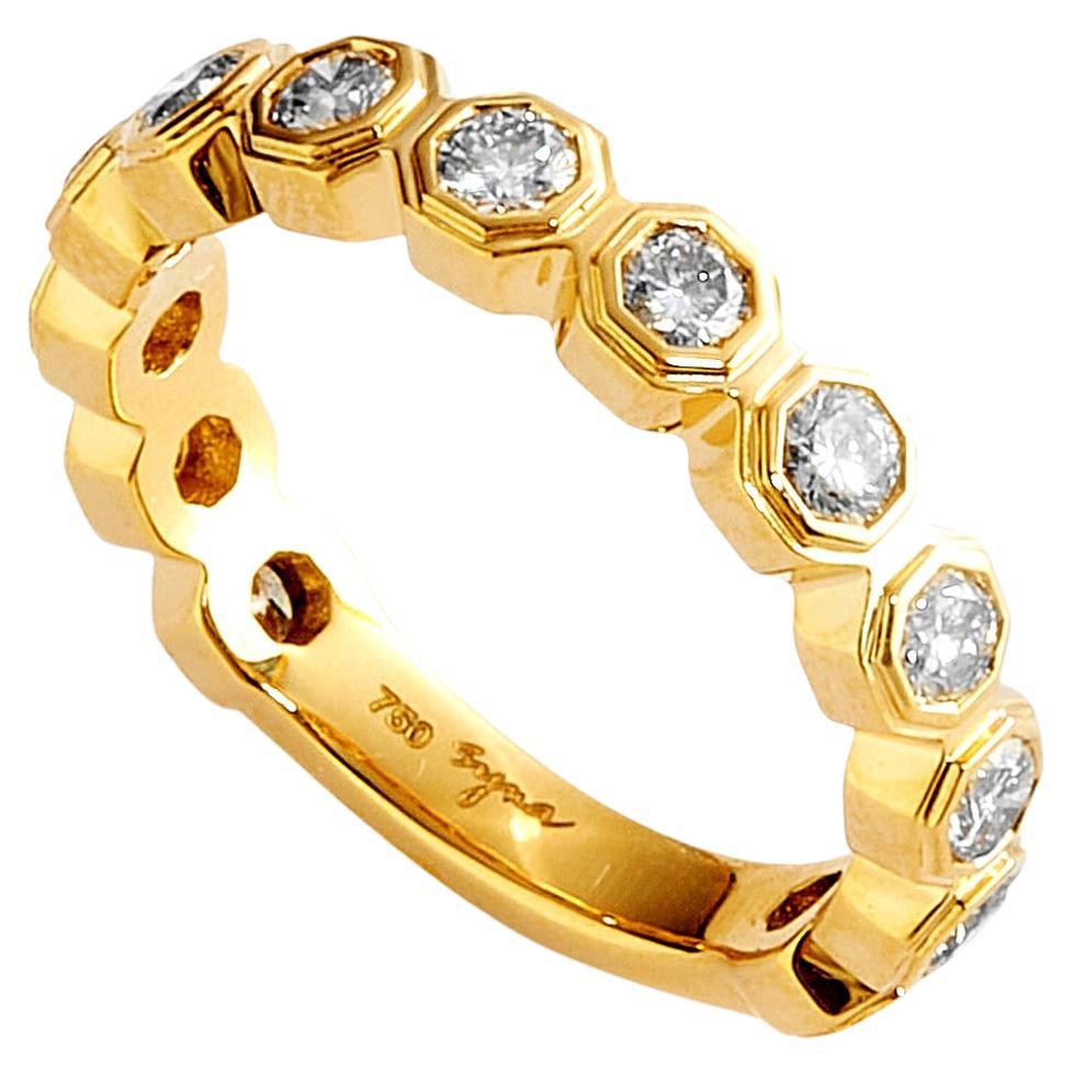 Syna Yellow Gold Hex Ring with Diamonds