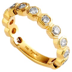 Syna Yellow Gold Hex Ring with Diamonds