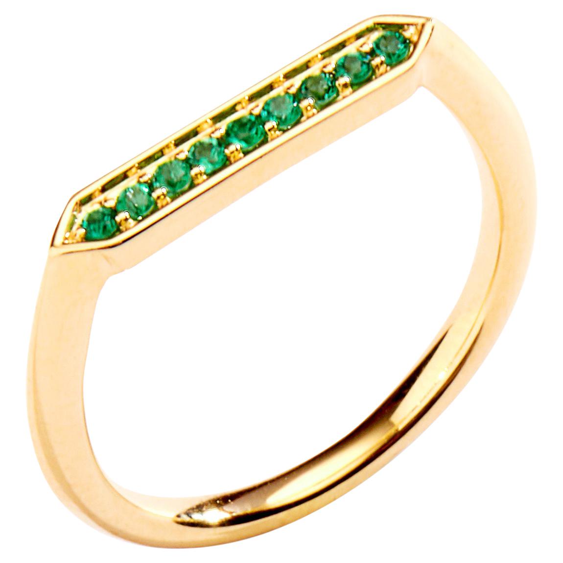 Syna Yellow Gold Hex Ring with Emeralds
