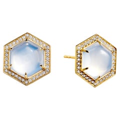 Syna Yellow Gold Hex Studs with Moon Quartz and Champagne Diamonds