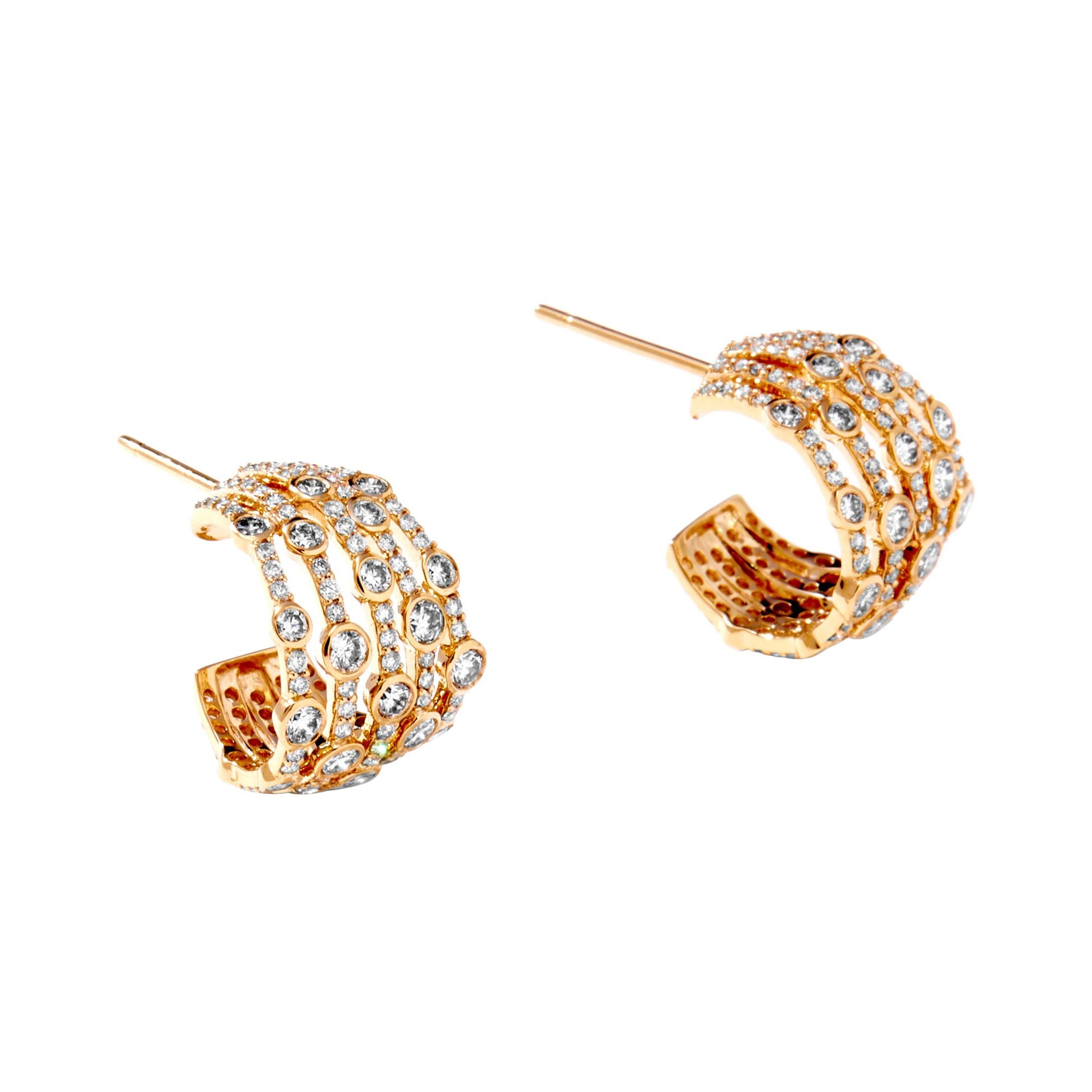 Syna Yellow Gold Hoop Earrings with Diamonds For Sale