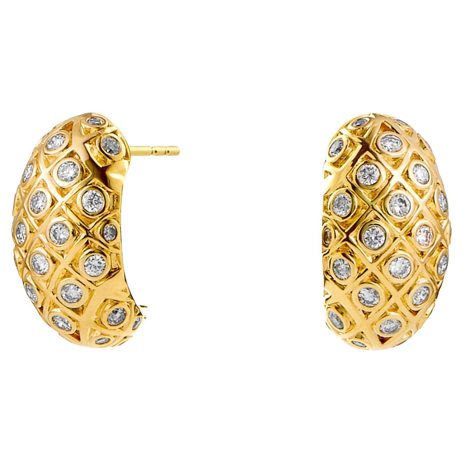 Syna Yellow Gold Hoop Earrings with Diamonds For Sale