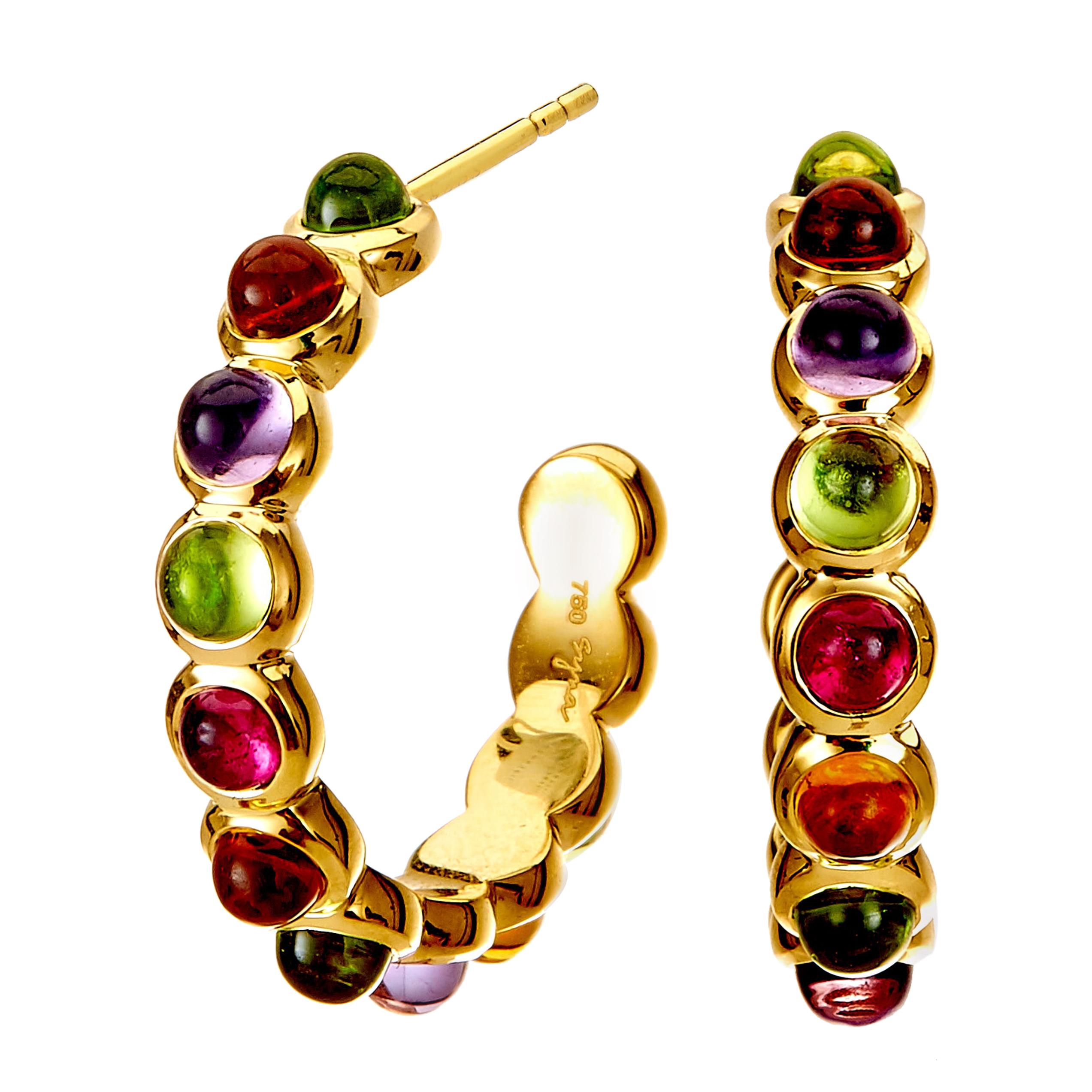 Syna Yellow Gold Hoop Earrings with Rubellite, Peridot, Amethyst and Citrine