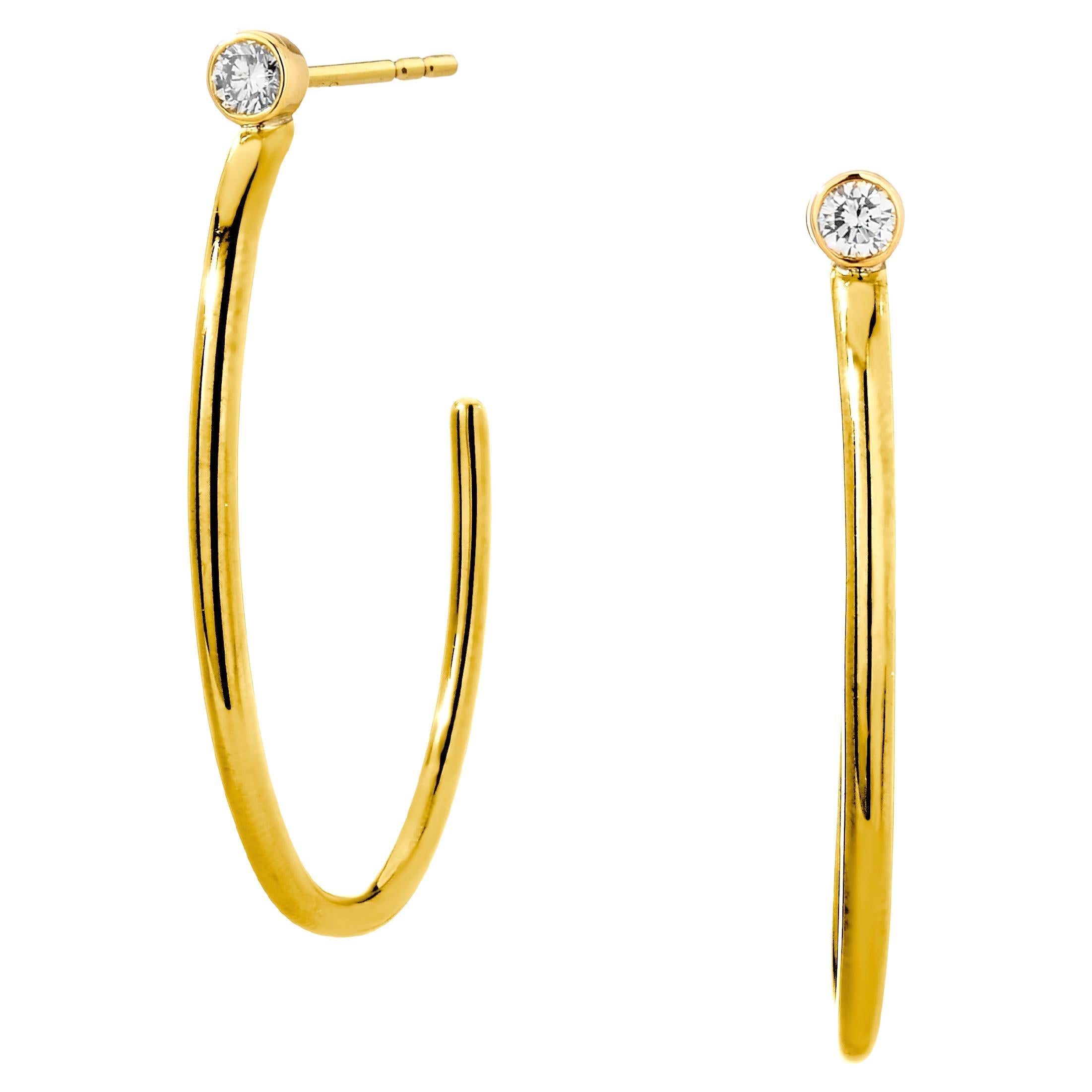 Syna Yellow Gold Hoops with Diamonds For Sale